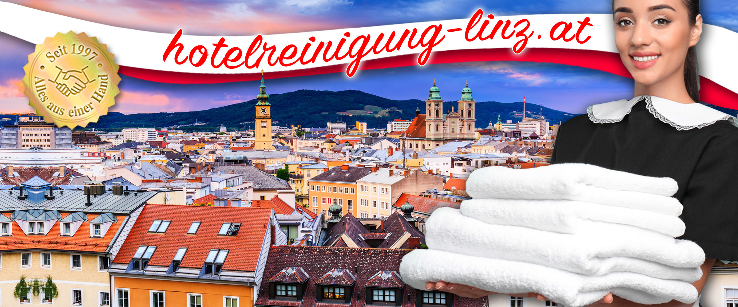 Ö&I Clean GmbH Collage der Dienstleistungen Hotelreinigung Gebäudereinigung Baureinigung